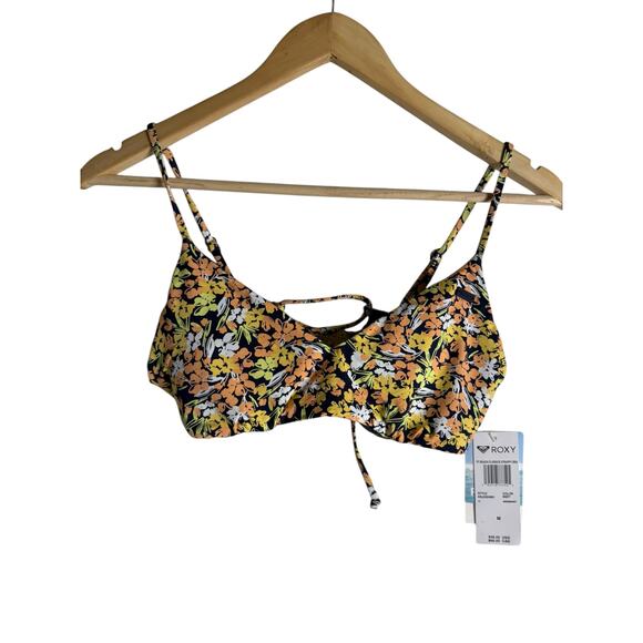 Roxy Beach Classics Strappy Floral Print Bra Bikini Swim Top Black Multi Size M - Picture 6 of 11